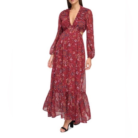 Guess Dresses & Skirts - Guess Women's Red Floral-print Cutout Maxi Dress Women's Size 4